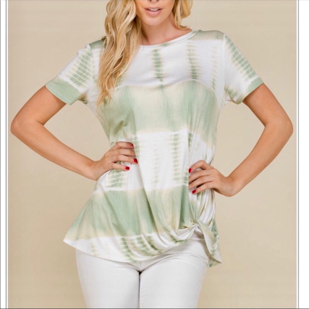Sage Tie Dye Print Front Twist Top